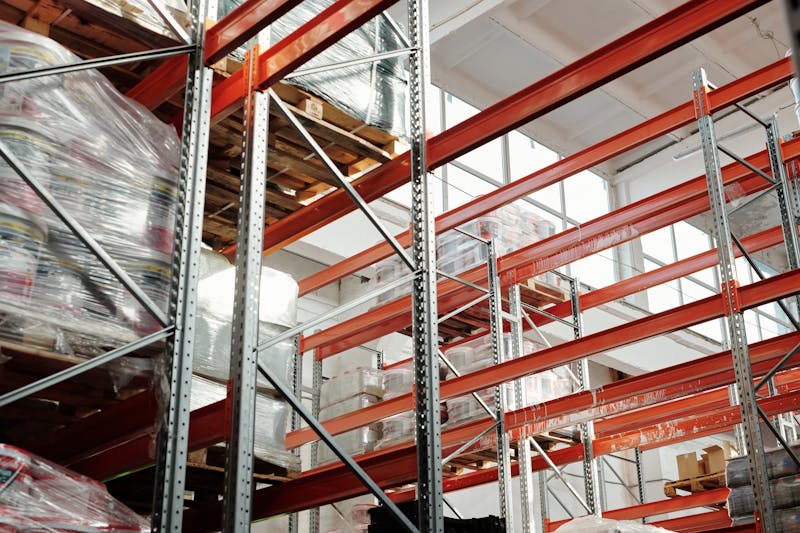Warehouse interior with pallets and logistics systems