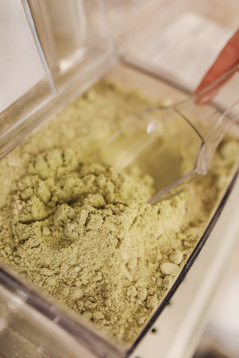 Matcha green tea powder in container